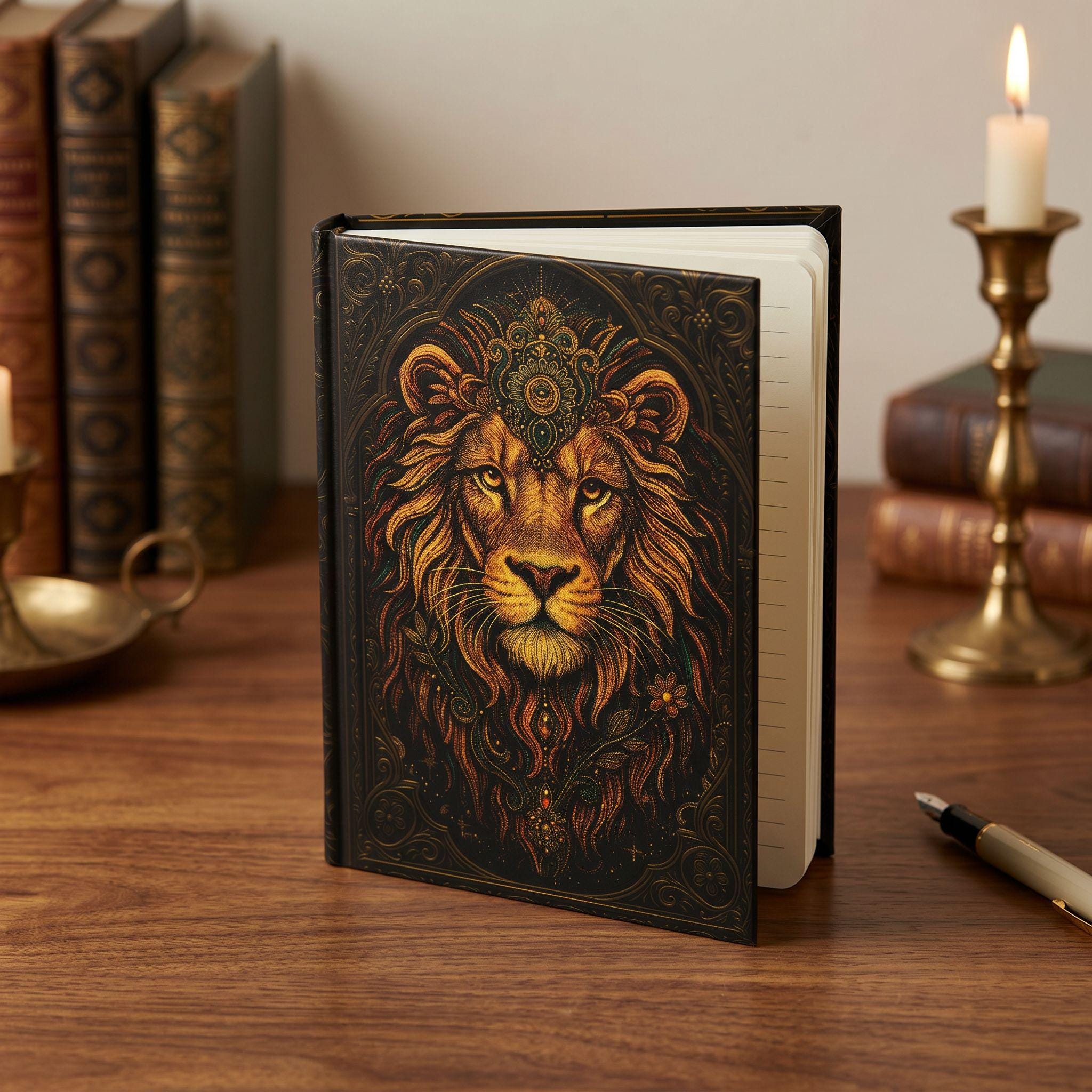 Celestial Lion Hardcover Journal – Mystical Writing Notebook | Fantasy Diary | Personalized Lion Lover Gift