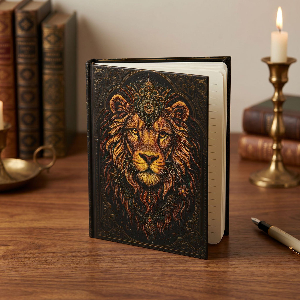 Celestial Lion Hardcover Journal – Mystical Writing Notebook | Fantasy Diary | Personalized Lion Lover Gift
