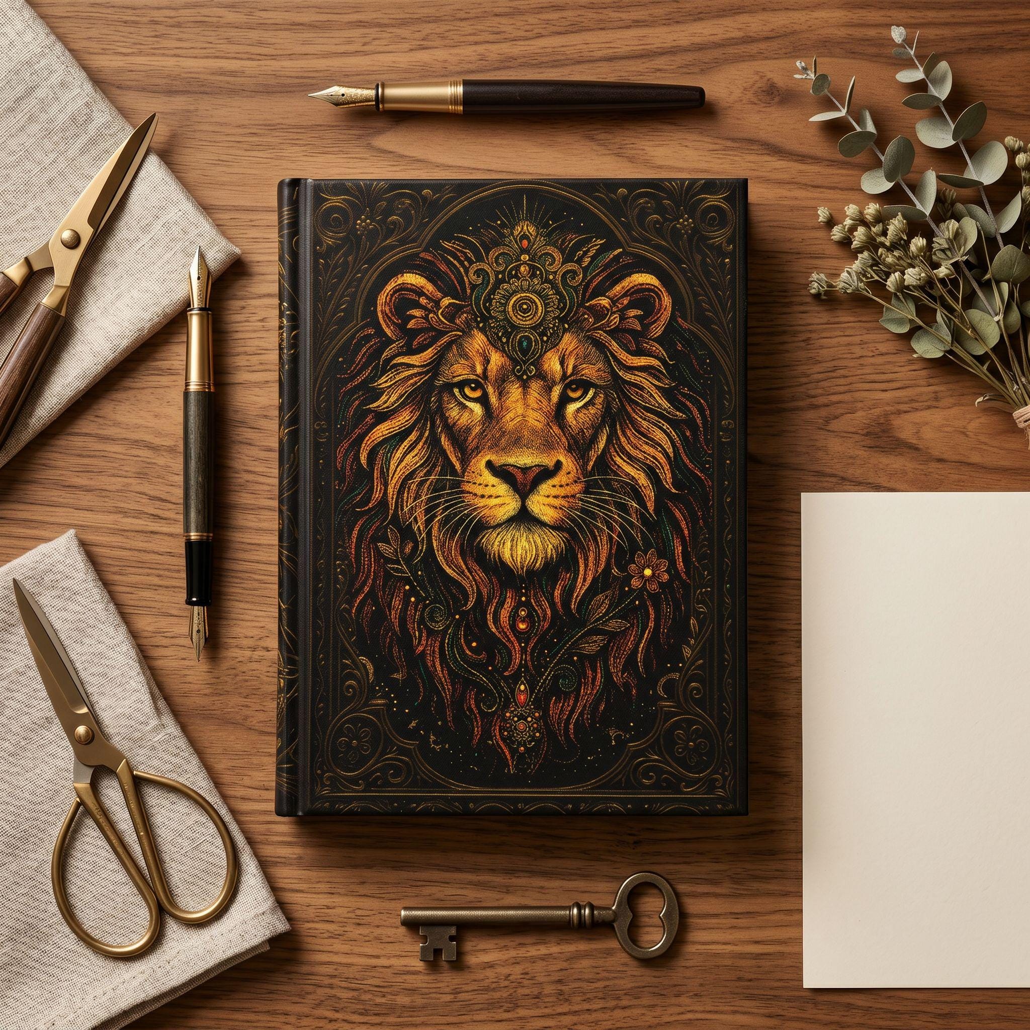 Celestial Lion Hardcover Journal – Mystical Writing Notebook | Fantasy Diary | Personalized Lion Lover Gift