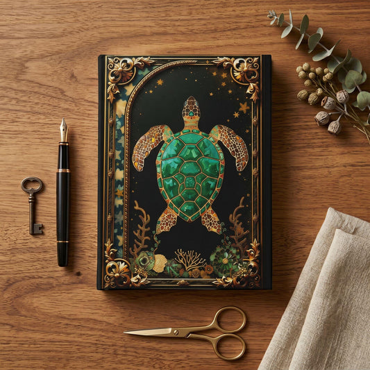 Gold Filigree Sea Turtle Journal – Personalized Ocean Hardcover Diary