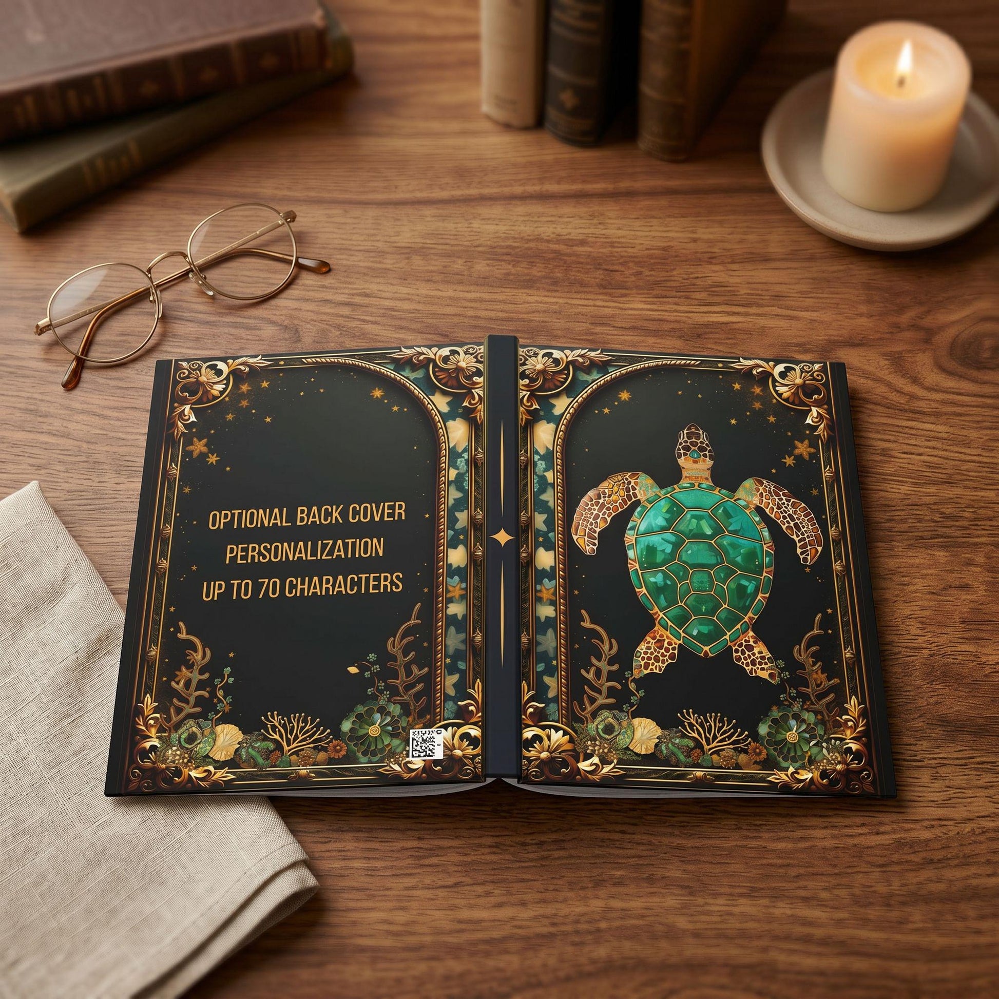 Gold Filigree Sea Turtle Journal – Personalized Ocean Hardcover Diary