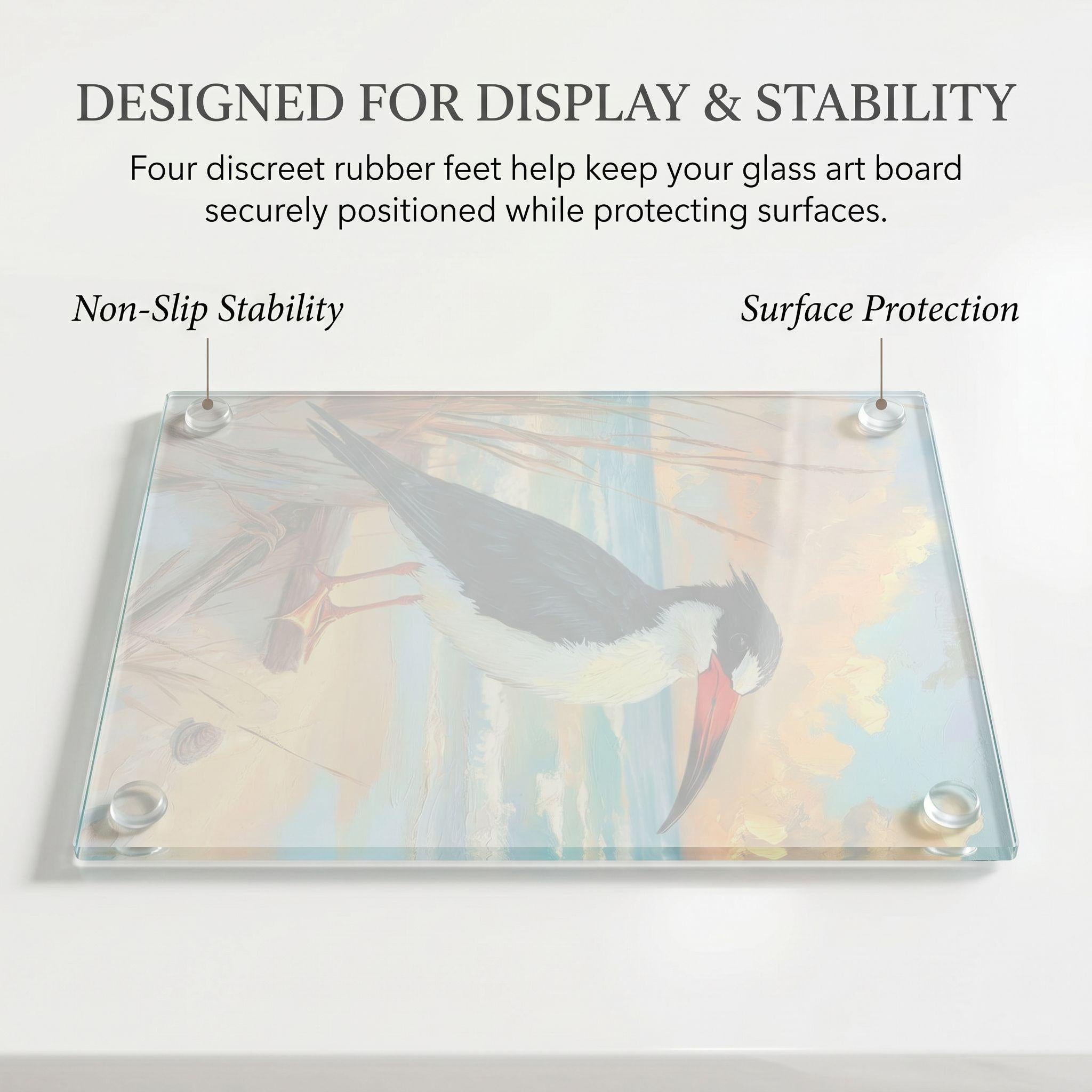 Black Skimmer Coastal Art Glass Board, Coastal Kitchen Decor, Charcuterie & Serving Tray