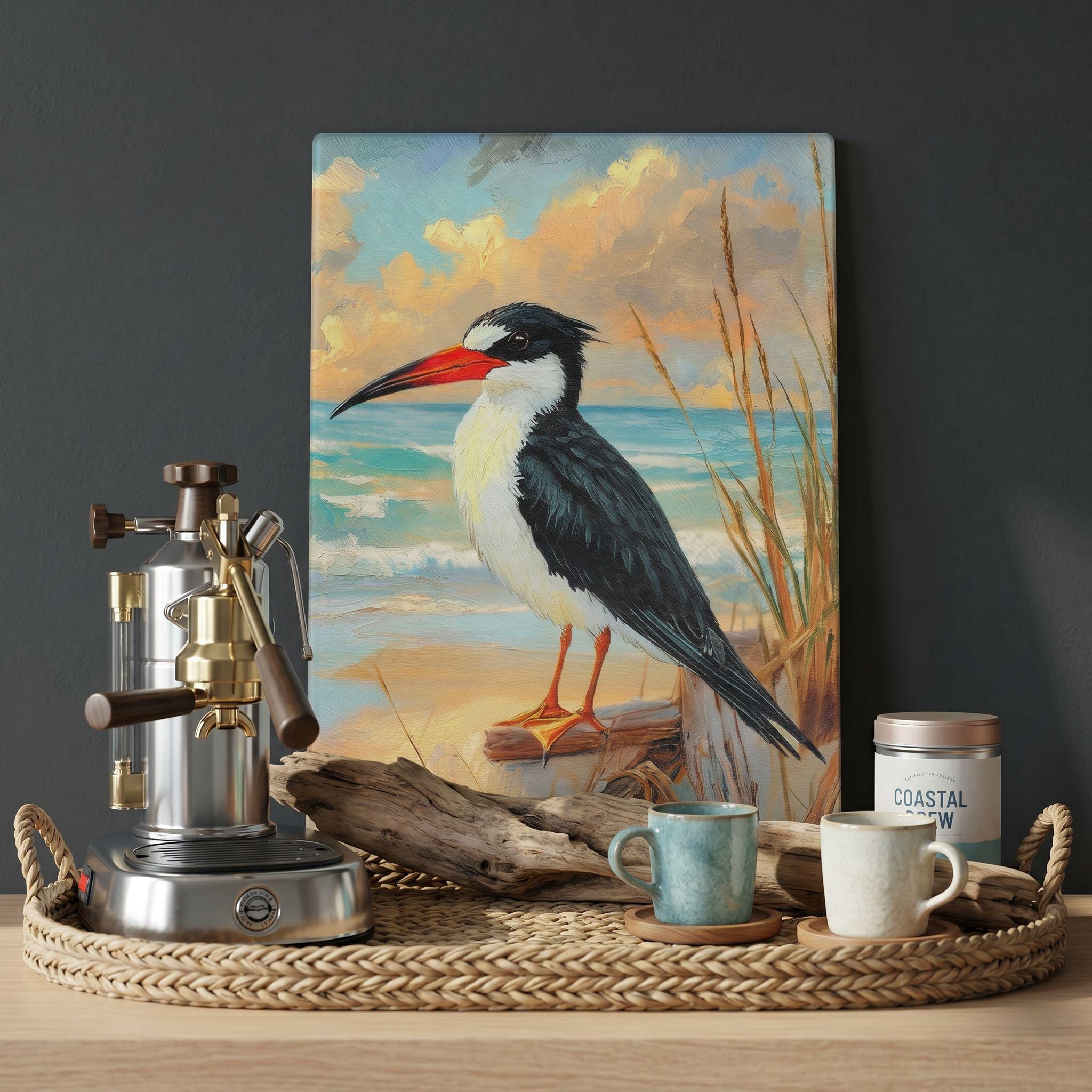 Black Skimmer Coastal Art Glass Board, Coastal Kitchen Decor, Charcuterie & Serving Tray