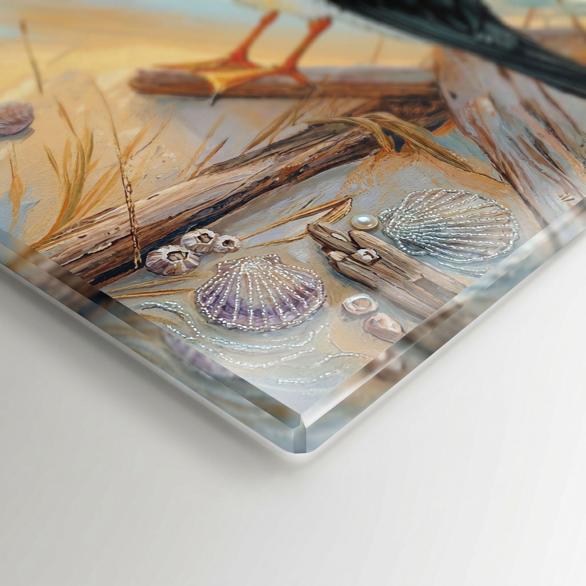Black Skimmer Coastal Art Glass Board, Coastal Kitchen Decor, Charcuterie & Serving Tray