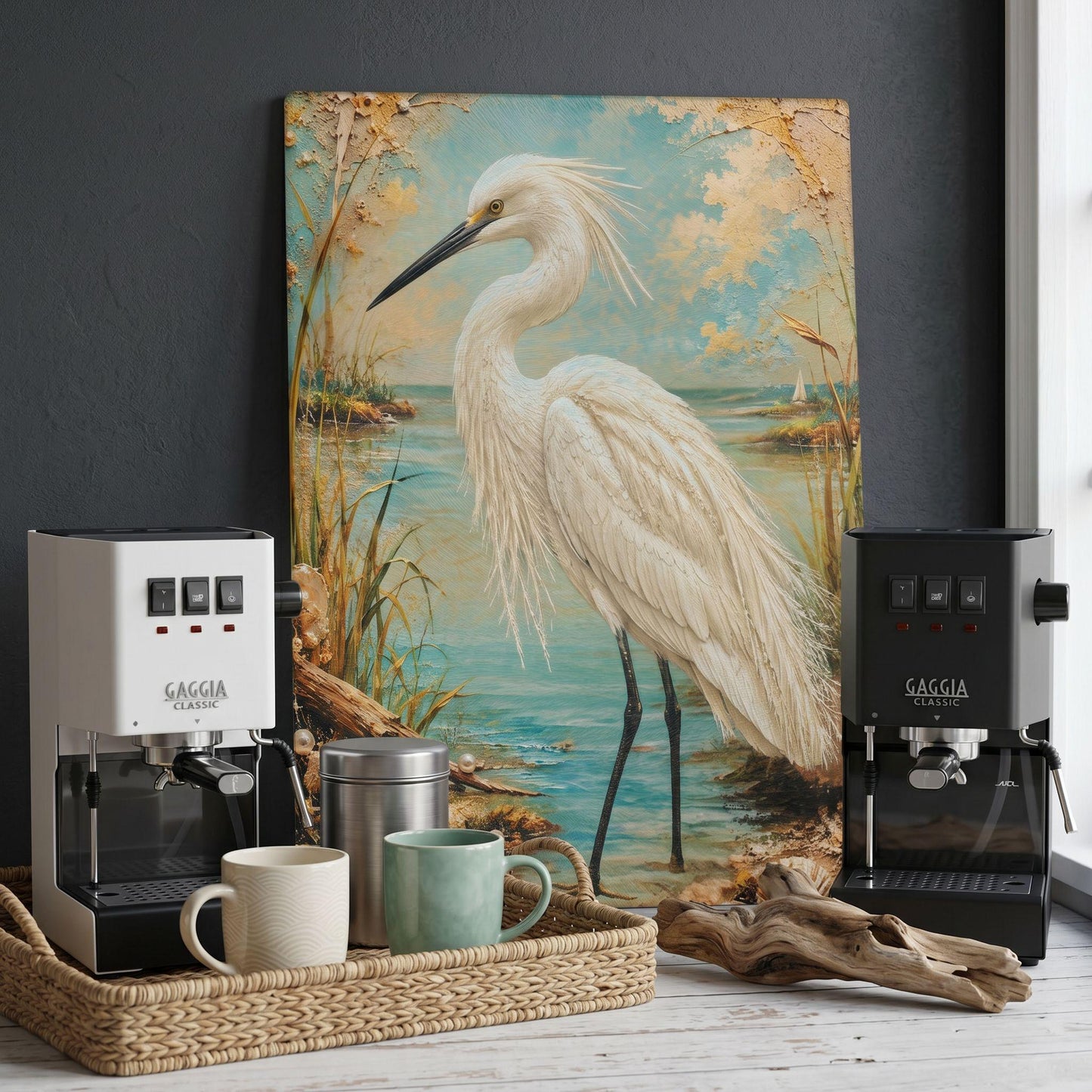 Egret Coastal Art Glass Board, Coastal Kitchen Decor, Charcuterie & Serving Tray