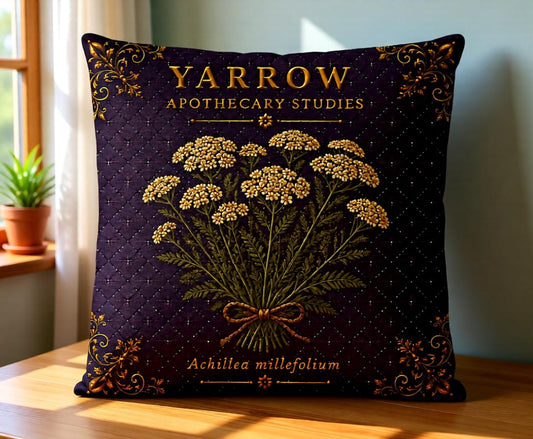 Yarrow Apothecary Pillow, Botanical Throw Pillow, Cottagecore Cushion, Dark Academia Decor, Herbal Home Accent