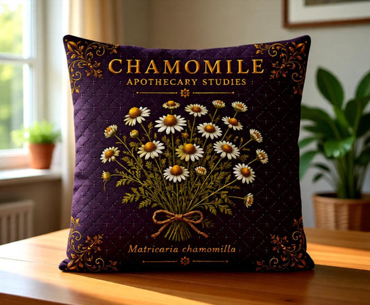 Chamomile Apothecary Pillow, Botanical Throw Pillow, Cottagecore Cushion, Dark Academia Decor, Herbal Home Accent