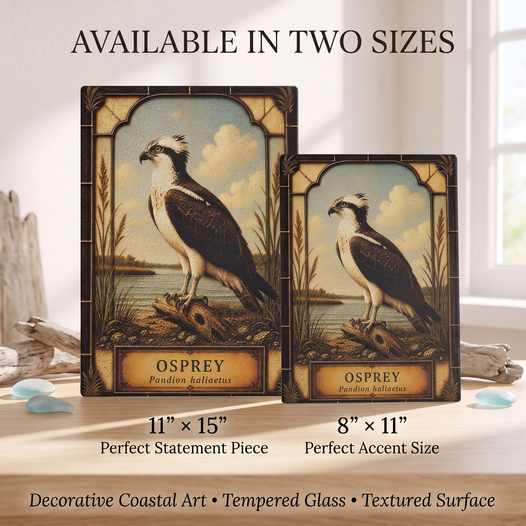Osprey Coastal Art Glass Board, Coastal Kitchen Decor, Charcuterie & Serving Tray