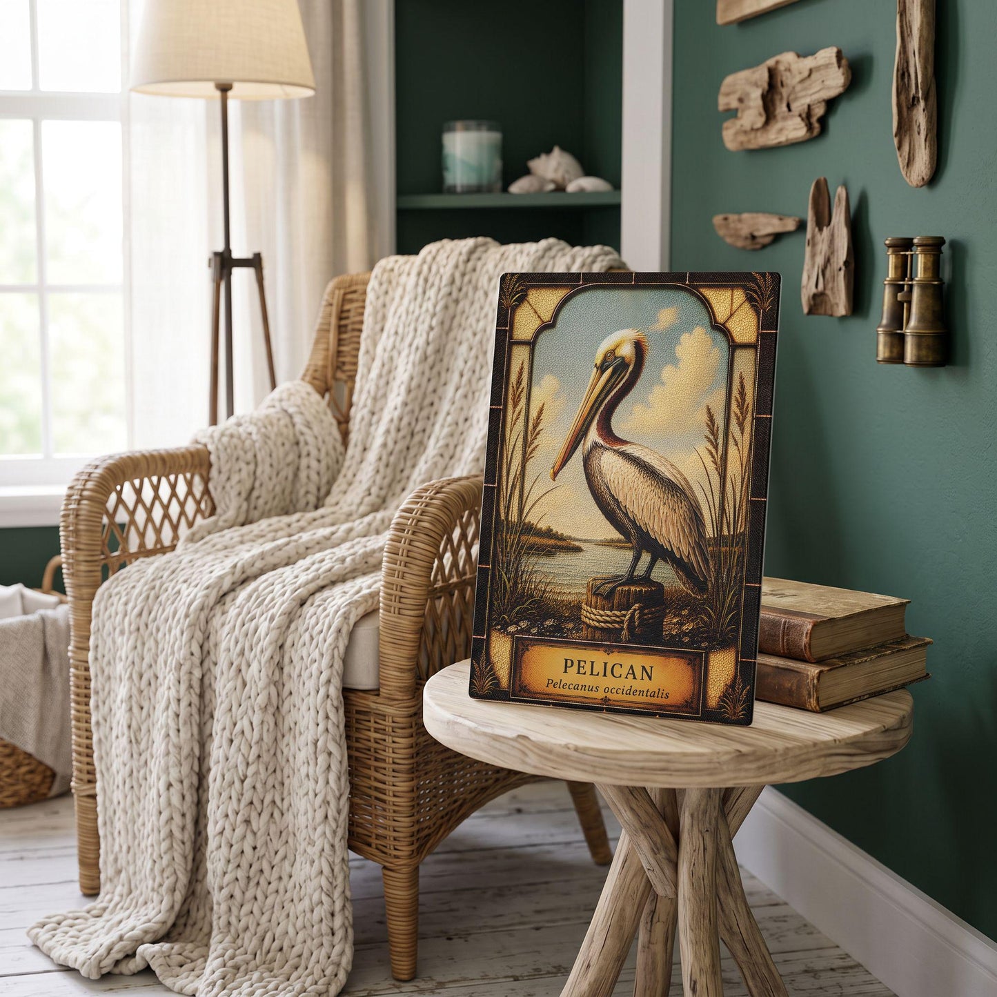 Pelican Coastal Art Glass Board, Coastal Kitchen Decor, Charcuterie & Serving Tray