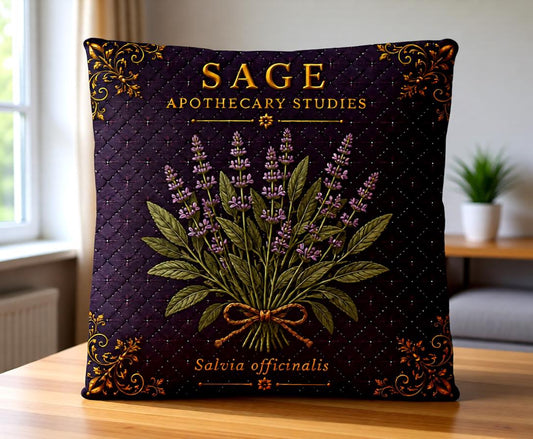 Sage Apothecary Pillow, Botanical Throw Pillow, Cottagecore Cushion, Dark Academia Decor, Herbal Home Accent