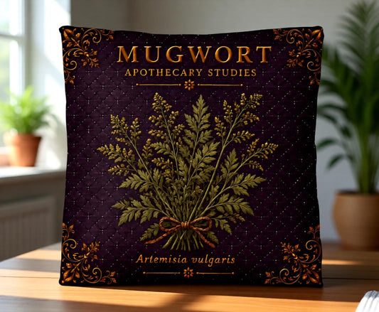 Mugwort Apothecary Pillow, Botanical Throw Pillow, Cottagecore Cushion, Dark Academia Decor, Herbal Home Accent