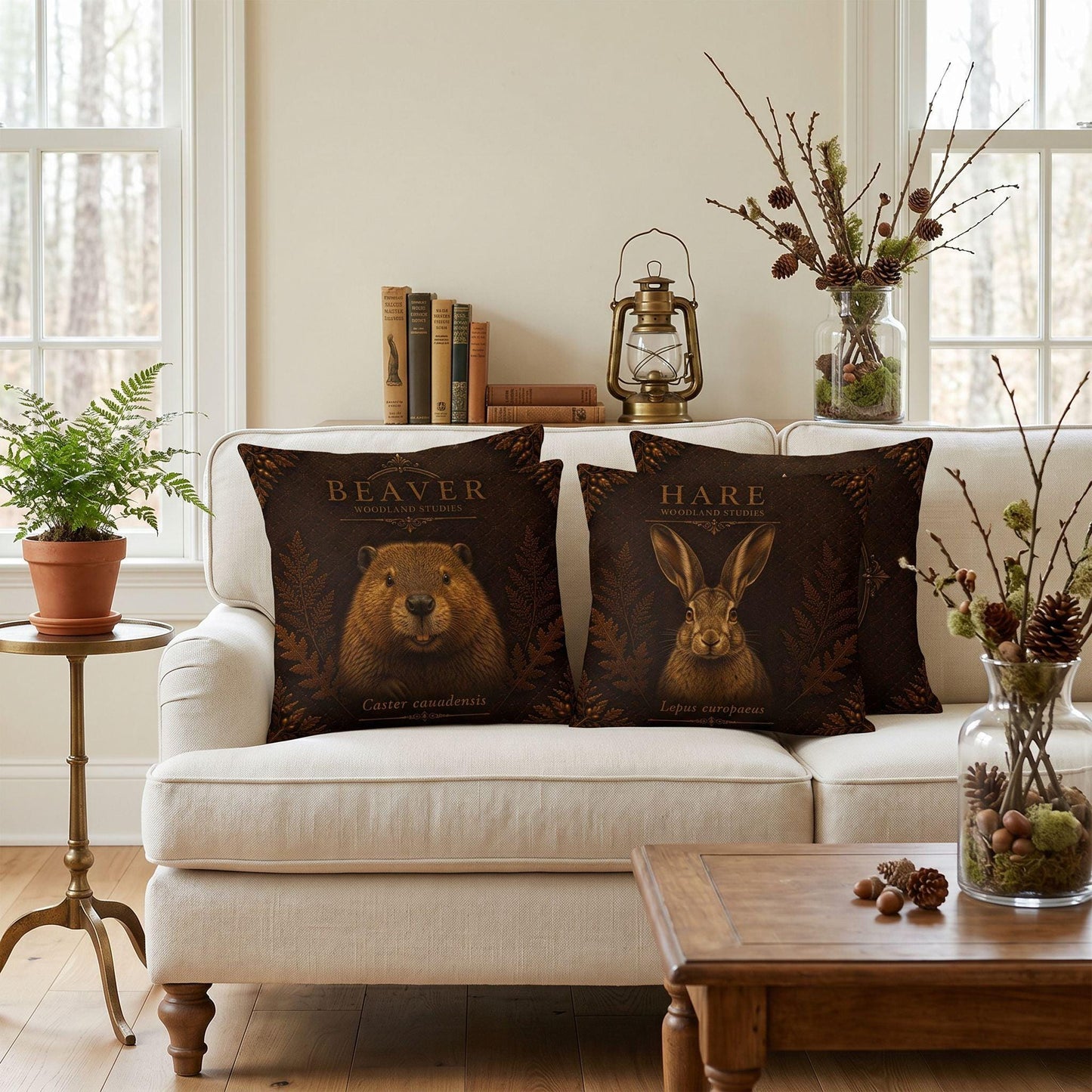 Beaver Woodland Pillow, Rustic Throw Pillow, Cabin Decor Cushion, Lodge Style Accent, Wildlife Home Decor