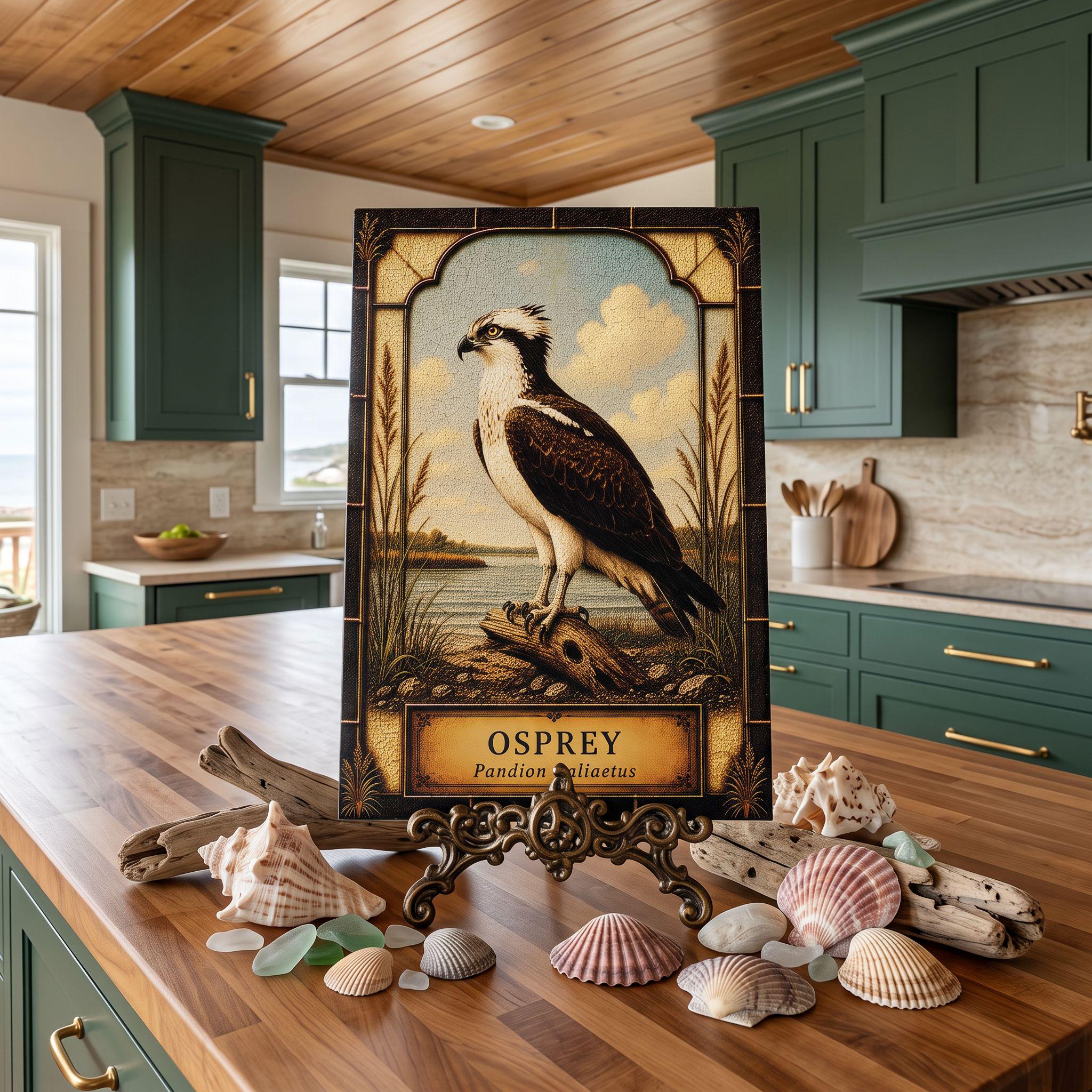 Osprey Coastal Art Glass Board, Coastal Kitchen Decor, Charcuterie & Serving Tray
