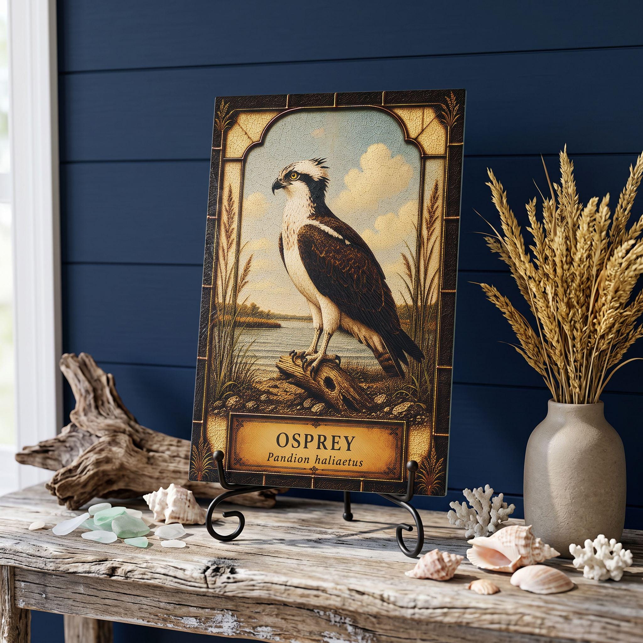 Osprey Coastal Art Glass Board, Coastal Kitchen Decor, Charcuterie & Serving Tray