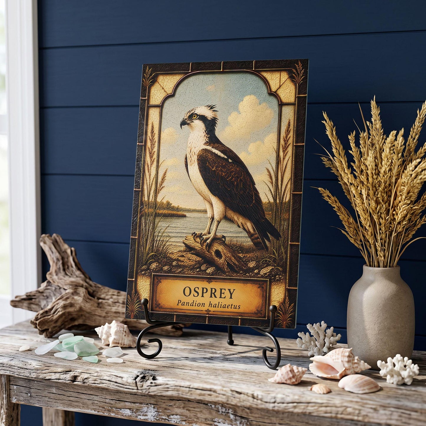Osprey Coastal Art Glass Board, Coastal Kitchen Decor, Charcuterie & Serving Tray