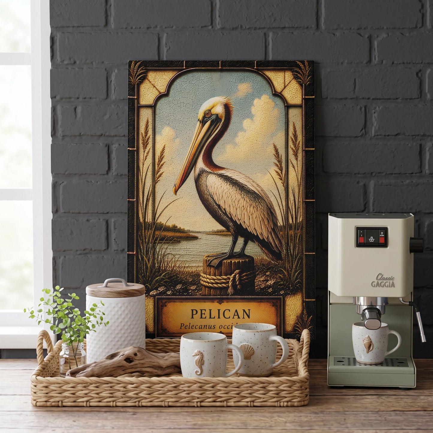 Pelican Coastal Art Glass Board, Coastal Kitchen Decor, Charcuterie & Serving Tray