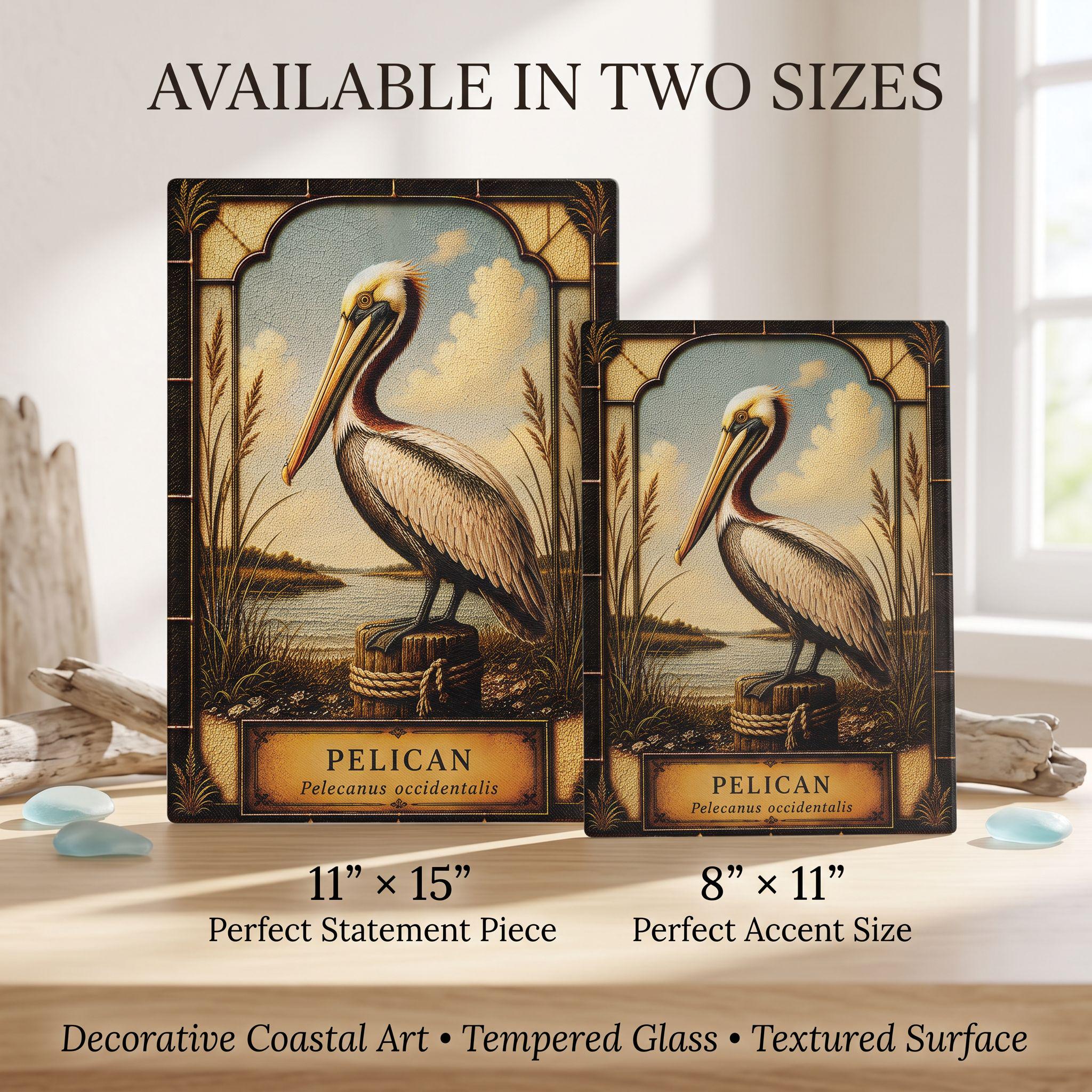 Pelican Coastal Art Glass Board, Coastal Kitchen Decor, Charcuterie & Serving Tray