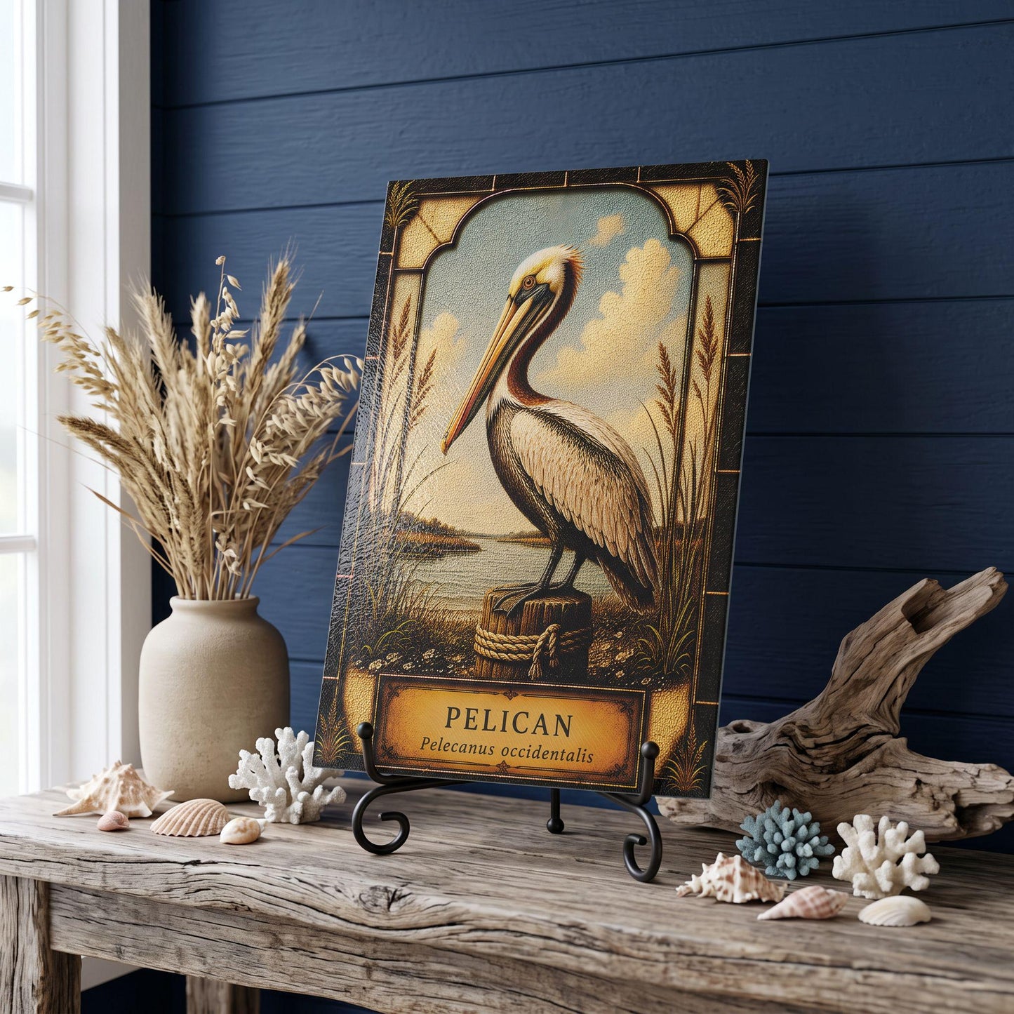 Pelican Coastal Art Glass Board, Coastal Kitchen Decor, Charcuterie & Serving Tray
