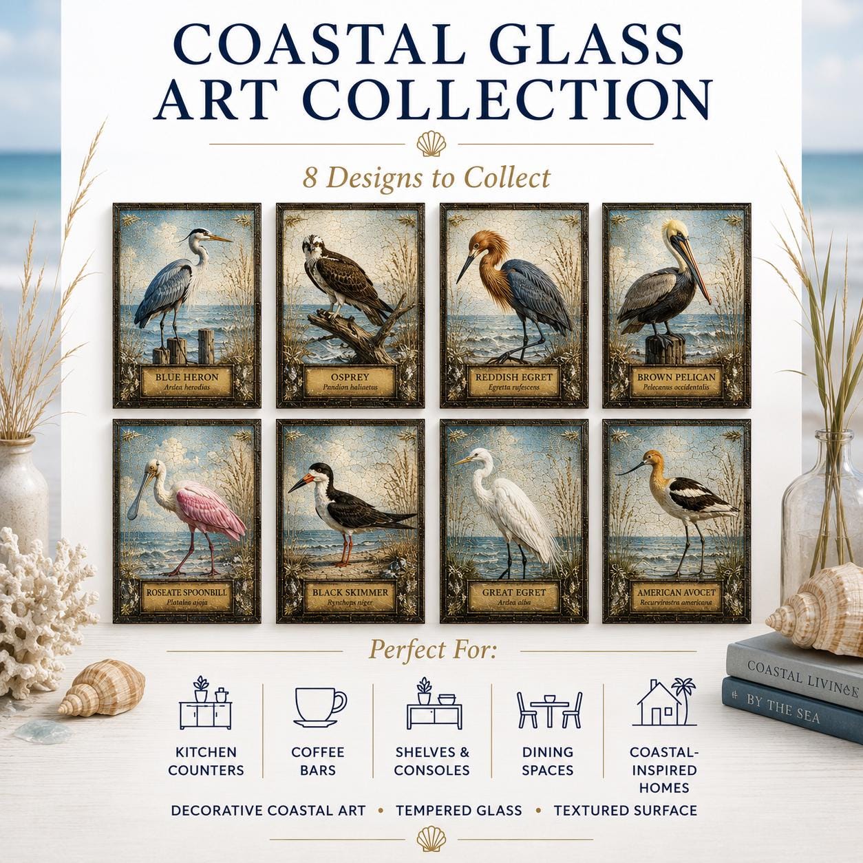 Osprey Coastal Bird Glass Art Panel | Tempered Coastal Wall Art | Beach Cottage Decor | Bird Lover Gift | Coastal Home Decor