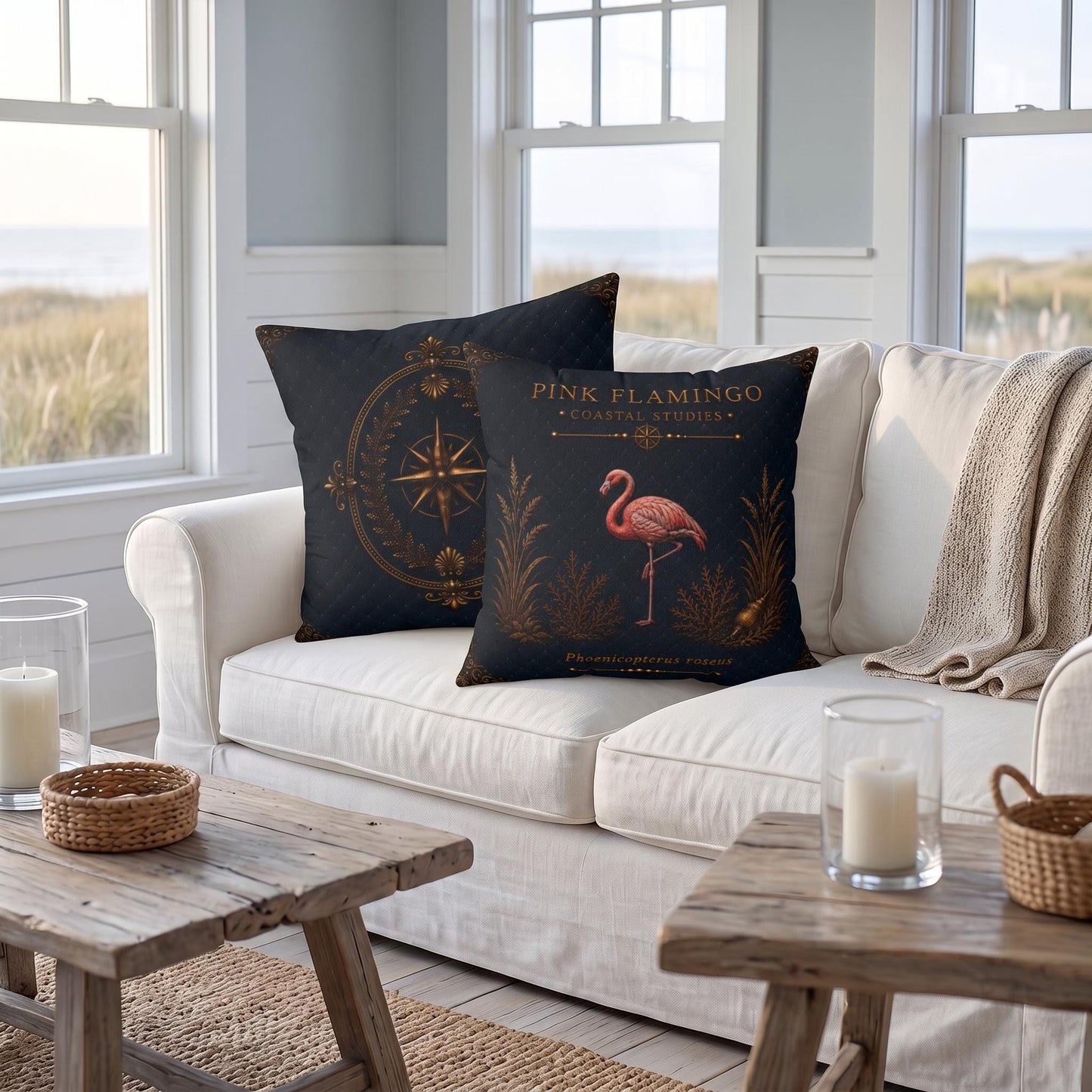 Pink Flamingo Coastal Bird Faux Suede Pillow, Bird Lover Home Decor (Cover or Insert)