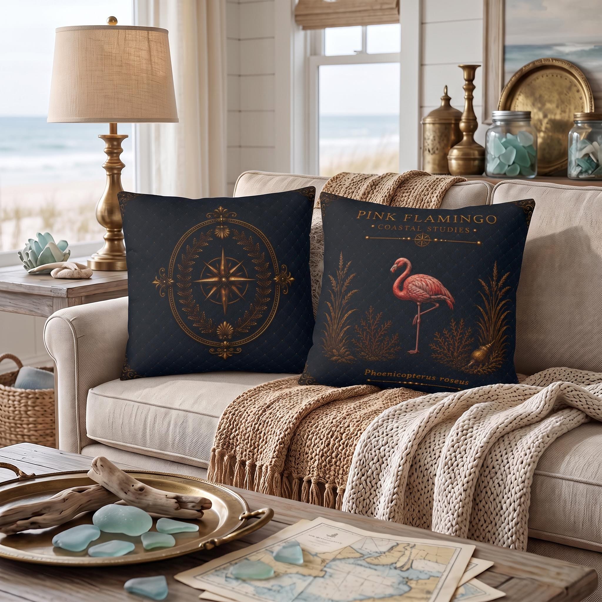 Pink Flamingo Coastal Bird Faux Suede Pillow, Bird Lover Home Decor (Cover or Insert)