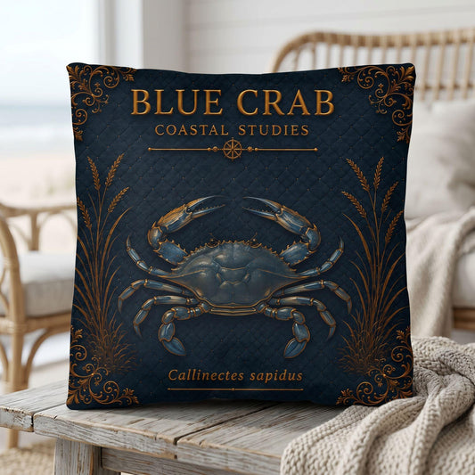 Blue Crab Coastal Pillow, Nautical Throw Pillow, Navy Coastal Cushion, Beach House & Lake House Decor, Coastal Grandma Style