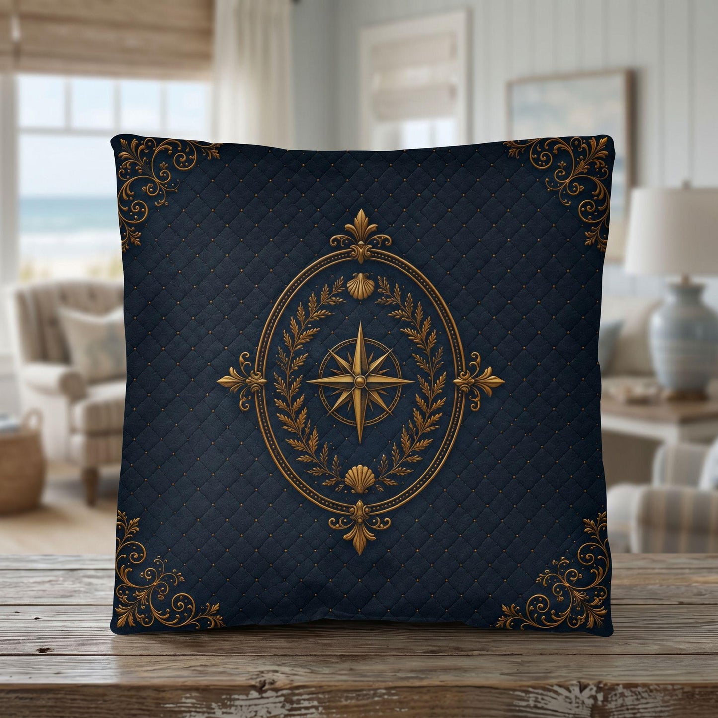 Blue Crab Coastal Pillow, Nautical Throw Pillow, Navy Coastal Cushion, Beach House & Lake House Decor, Coastal Grandma Style
