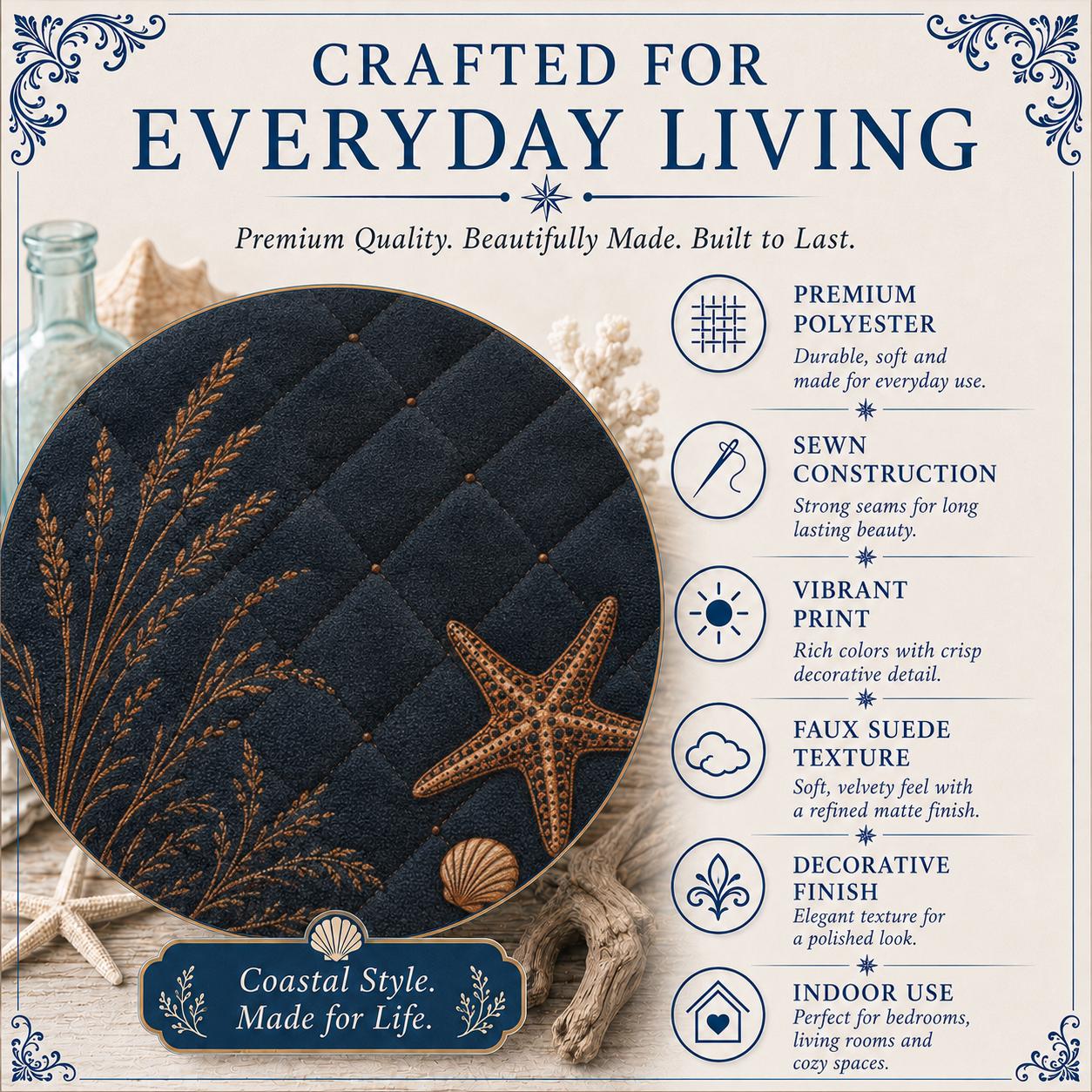 Blue Crab Coastal Pillow, Nautical Throw Pillow, Navy Coastal Cushion, Beach House & Lake House Decor, Coastal Grandma Style