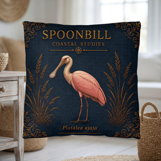 Roseate Spoonbill Coastal Pillow, Nautical Throw Pillow, Navy Coastal Cushion, Beach House & Lake House Decor, Coastal Grandma Style
