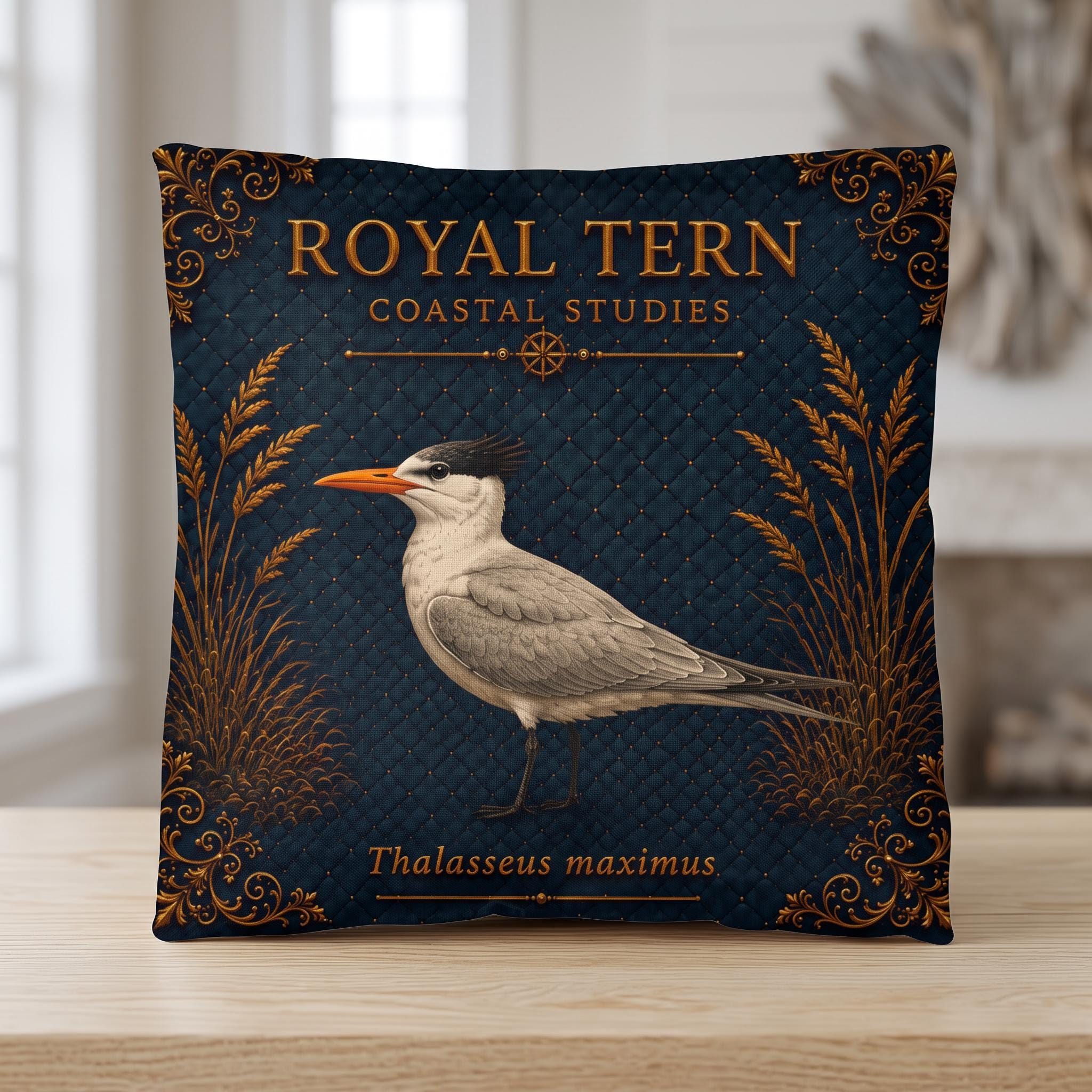 Royal Tern Coastal Pillow, Nautical Throw Pillow, Navy Coastal Cushion, Beach House & Lake House Decor, Coastal Grandma Style