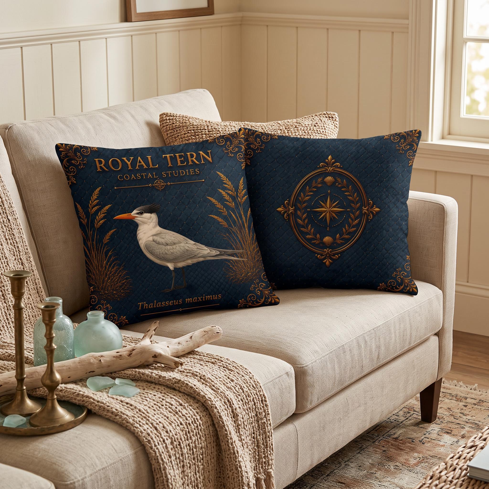 Royal Tern Coastal Pillow, Nautical Throw Pillow, Navy Coastal Cushion, Beach House & Lake House Decor, Coastal Grandma Style