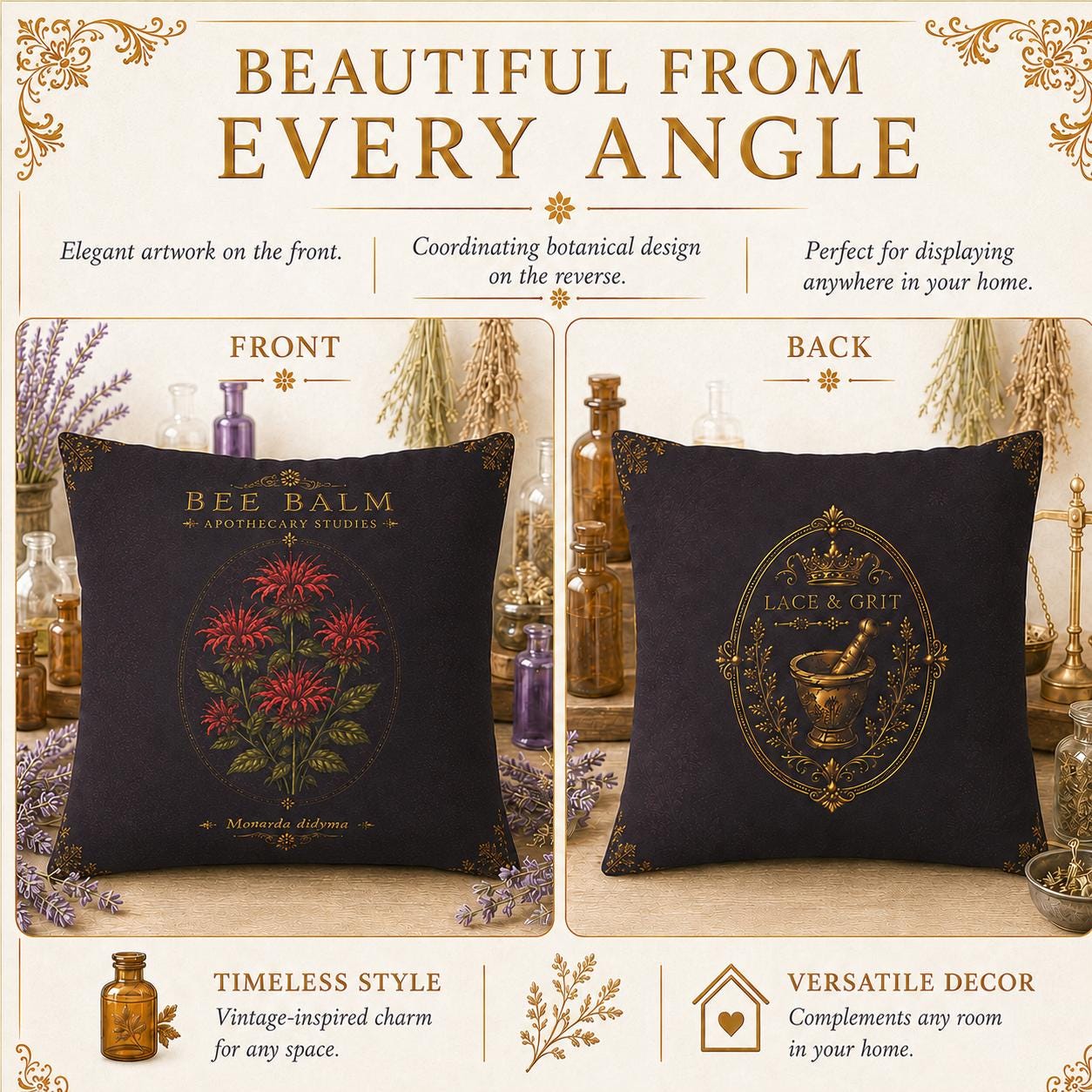 Yarrow Apothecary Pillow, Botanical Throw Pillow, Cottagecore Cushion, Dark Academia Decor, Herbal Home Accent