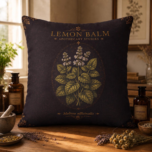Lemon Balm Apothecary Studies Faux Suede Pillow, Vintage Herbal Home Decor (Cover or Insert)