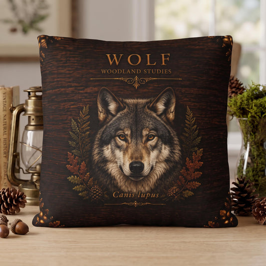 Wolf Woodland Pillow, Rustic Throw Pillow, Cabin Decor Cushion, Lodge Style Accent, Wildlife Home Decor