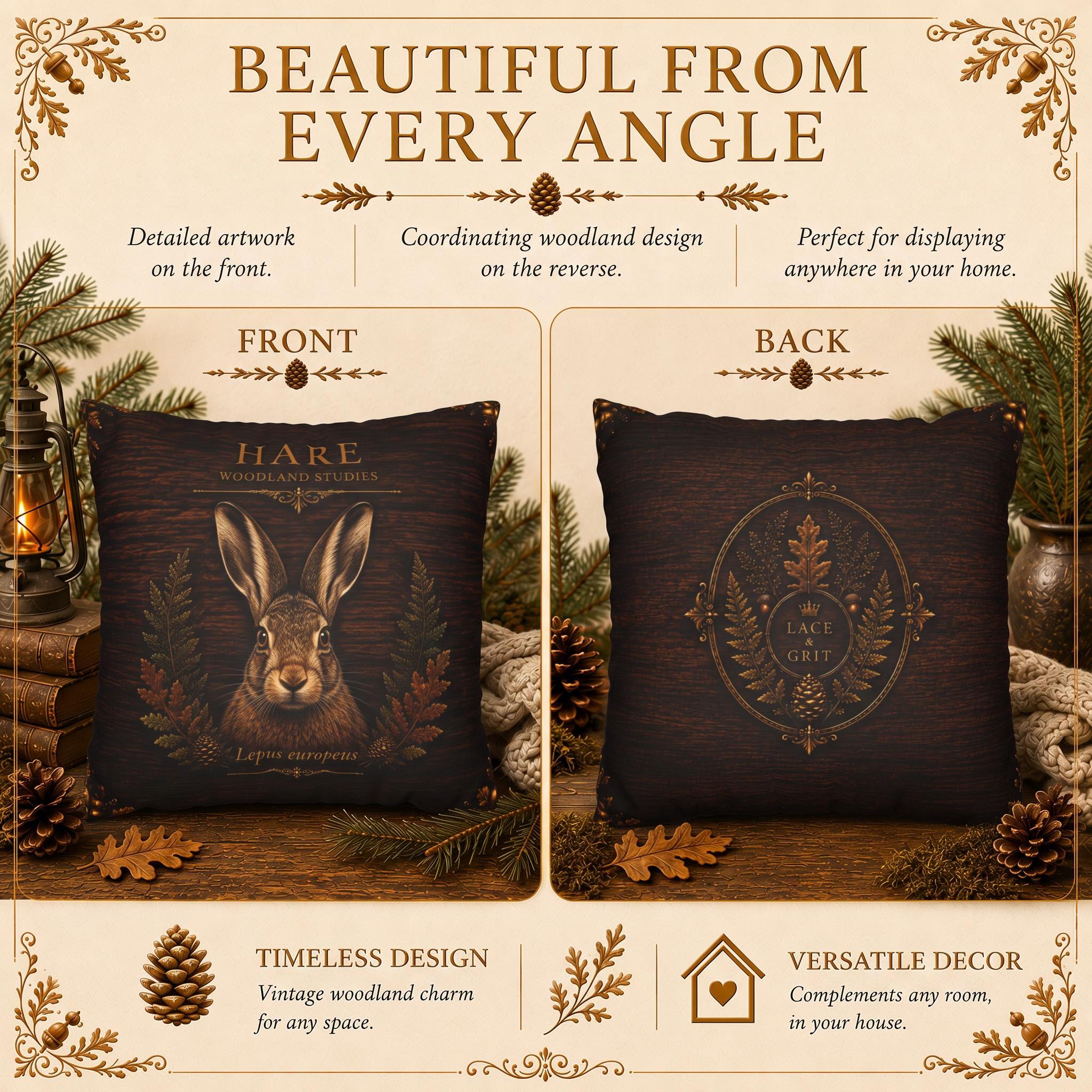 Hare Woodland Studies Faux Suede Pillow, Rustic Forest Lodge Decor (Cover or Insert)