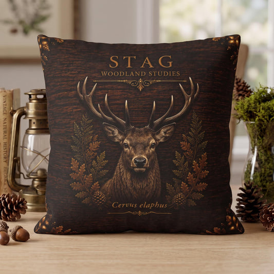 Stag Woodland Pillow, Rustic Throw Pillow, Cabin Decor Cushion, Lodge Style Accent, Wildlife Home Decor