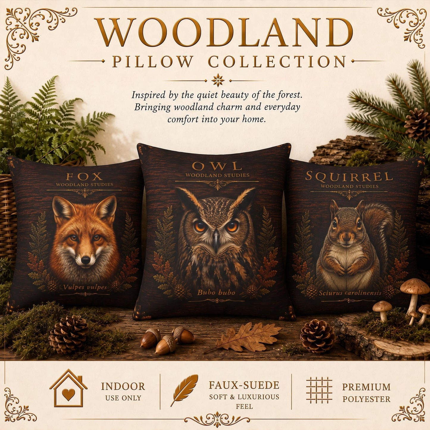 Raccoon Woodland Studies Throw Pillow, Faux Suede, Rustic Cabin Decor (Cover or Insert)
