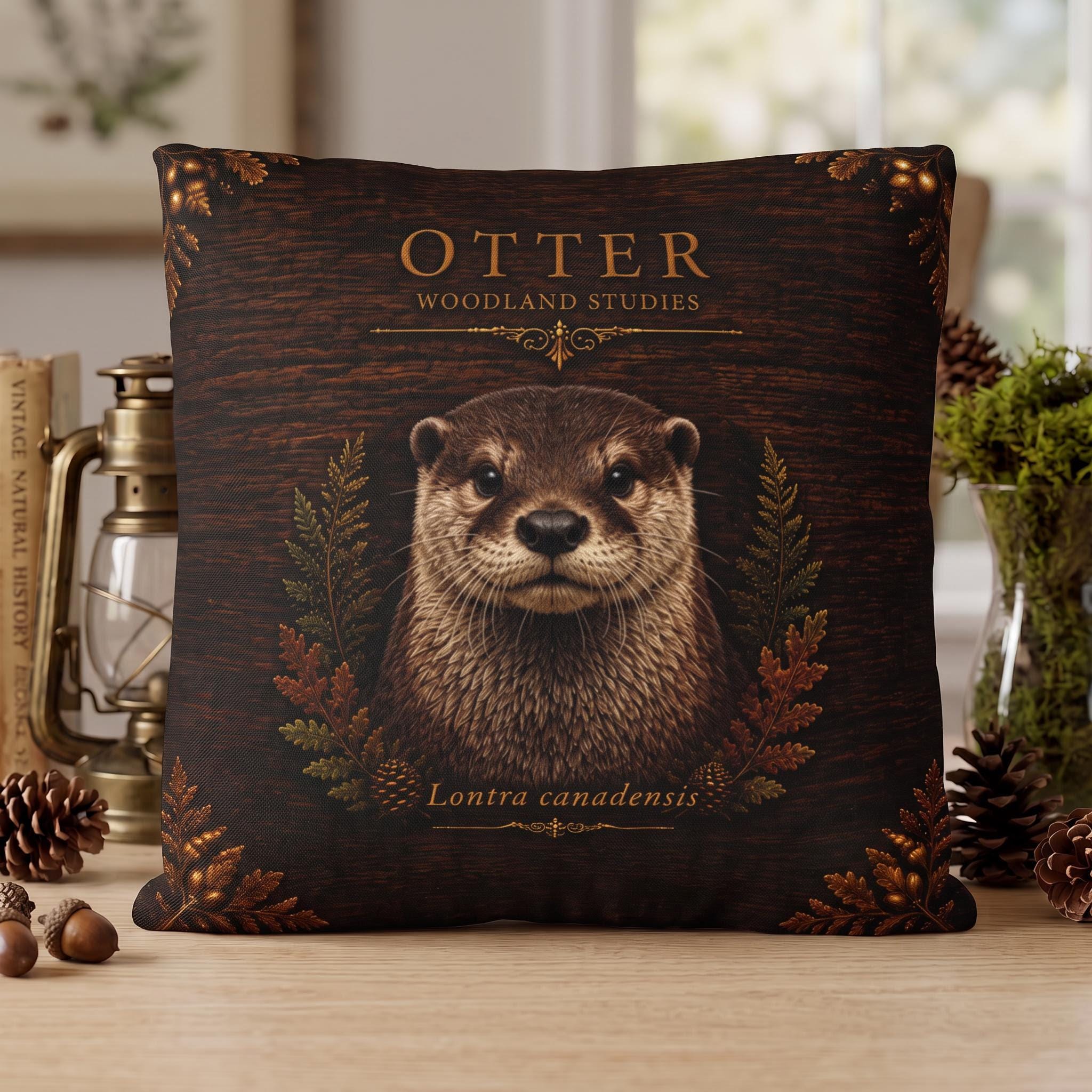 Otter Woodland Studies Pillow, Faux Suede Cabin Decor, Nature Lover Accent (Cover or Insert)