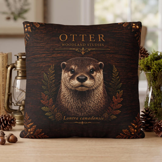 Otter Woodland Studies Pillow, Faux Suede Cabin Decor, Nature Lover Accent (Cover or Insert)