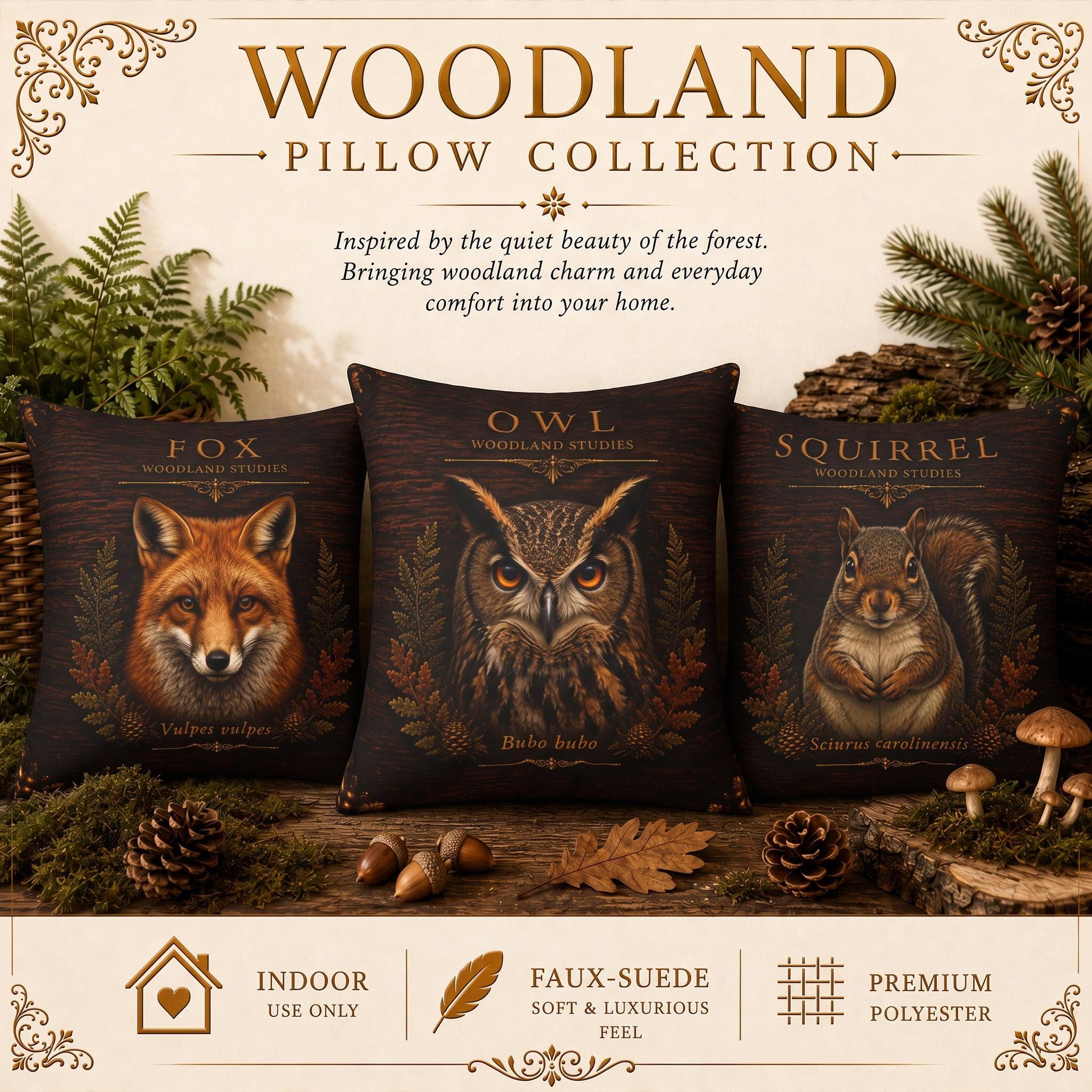 Otter Woodland Studies Pillow, Faux Suede Cabin Decor, Nature Lover Accent (Cover or Insert)