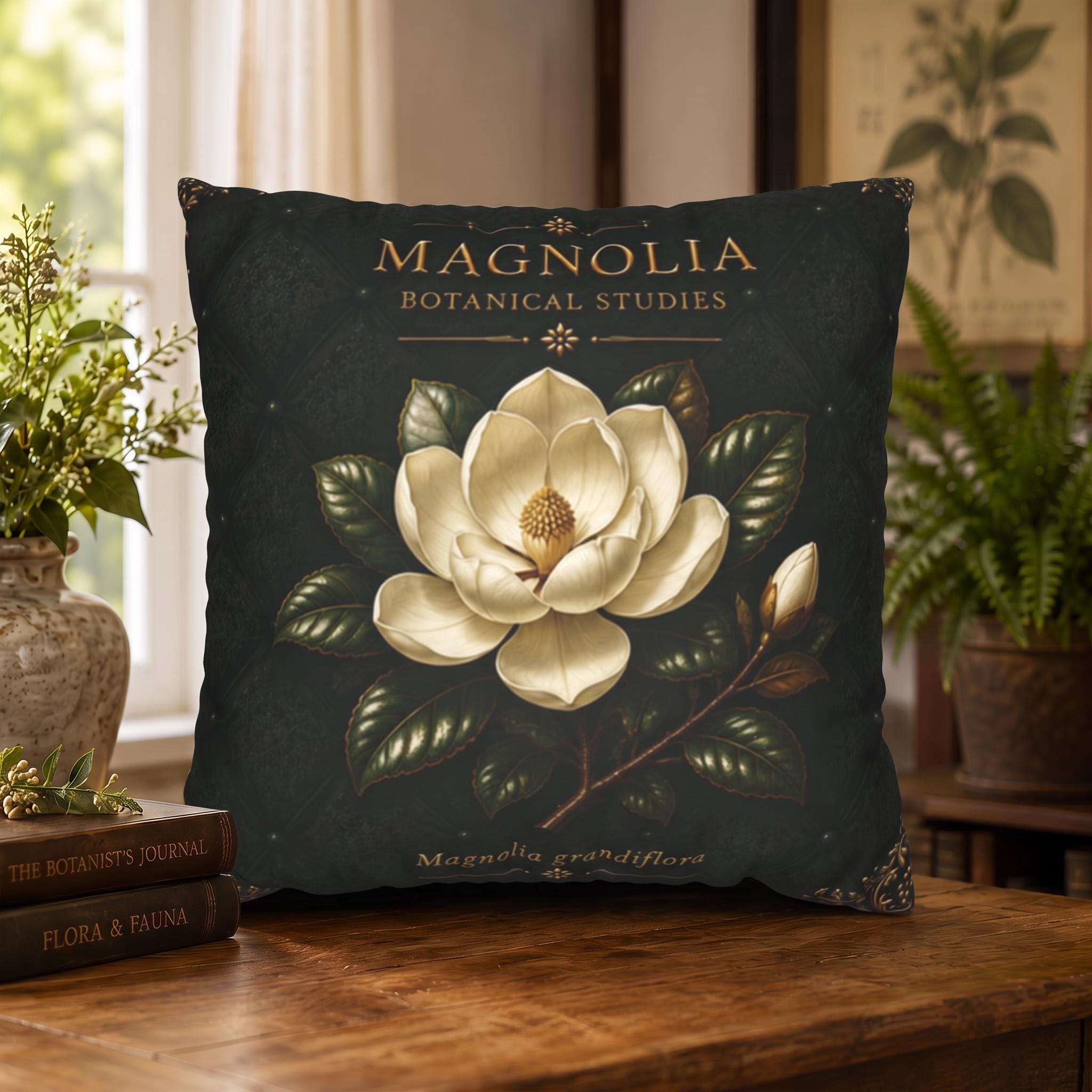 Magnolia Botanical Pillow, Vintage Floral Throw Pillow, Cottagecore Cushion, Southern Garden Decor, Botanical Home Accent