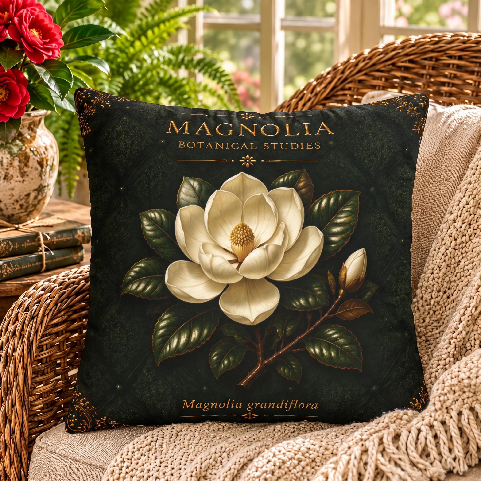 Magnolia Botanical Pillow, Vintage Floral Throw Pillow, Cottagecore Cushion, Southern Garden Decor, Botanical Home Accent
