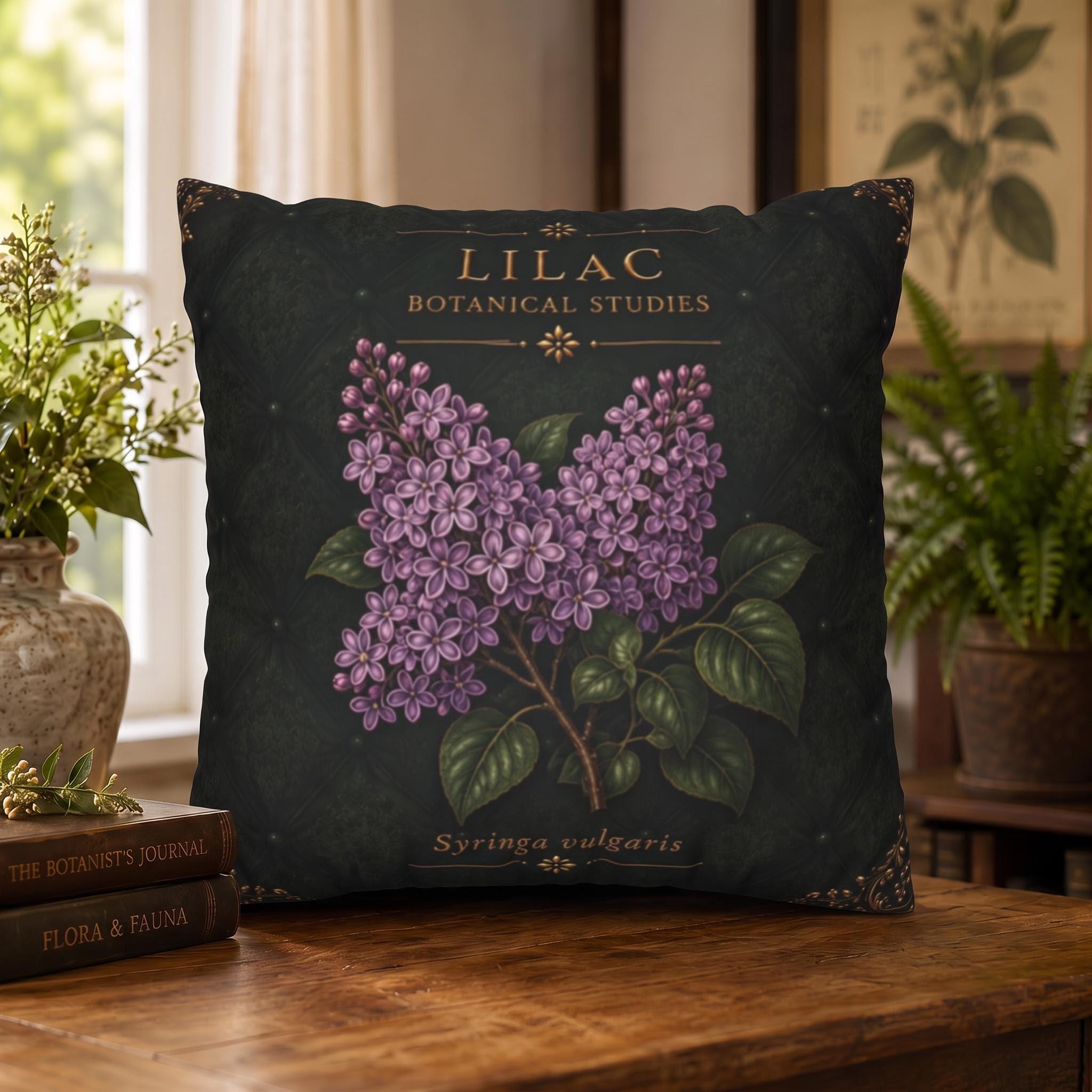 Lilac Botanical Pillow, Vintage Floral Throw Pillow, Cottagecore Cushion, English Garden Decor, Botanical Home Accent