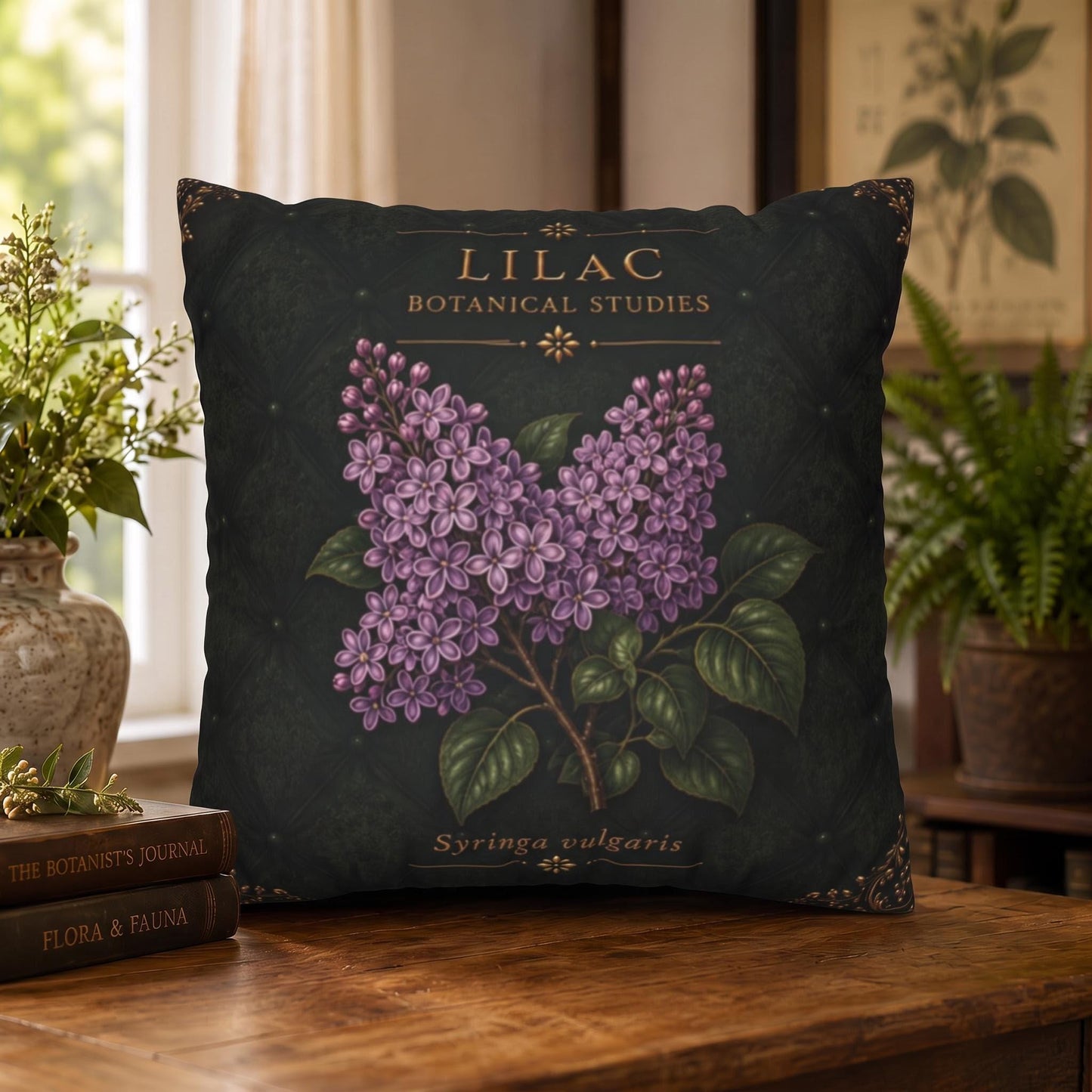 Lilac Botanical Pillow, Vintage Floral Throw Pillow, Cottagecore Cushion, English Garden Decor, Botanical Home Accent