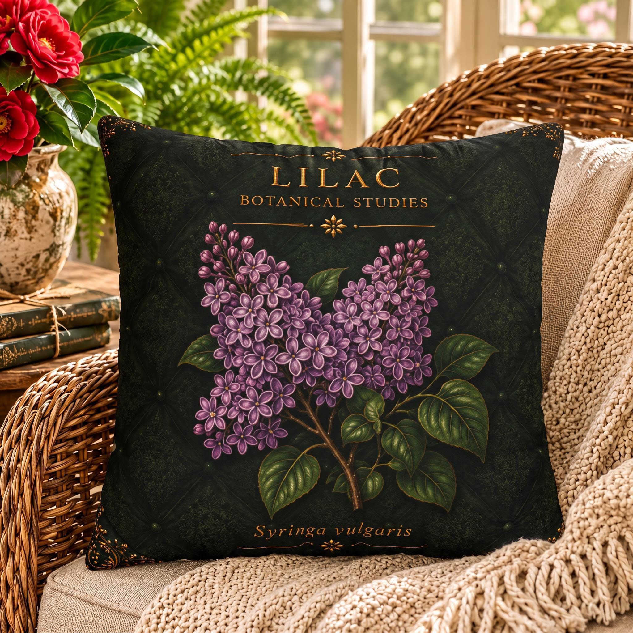 Lilac Botanical Pillow, Vintage Floral Throw Pillow, Cottagecore Cushion, English Garden Decor, Botanical Home Accent