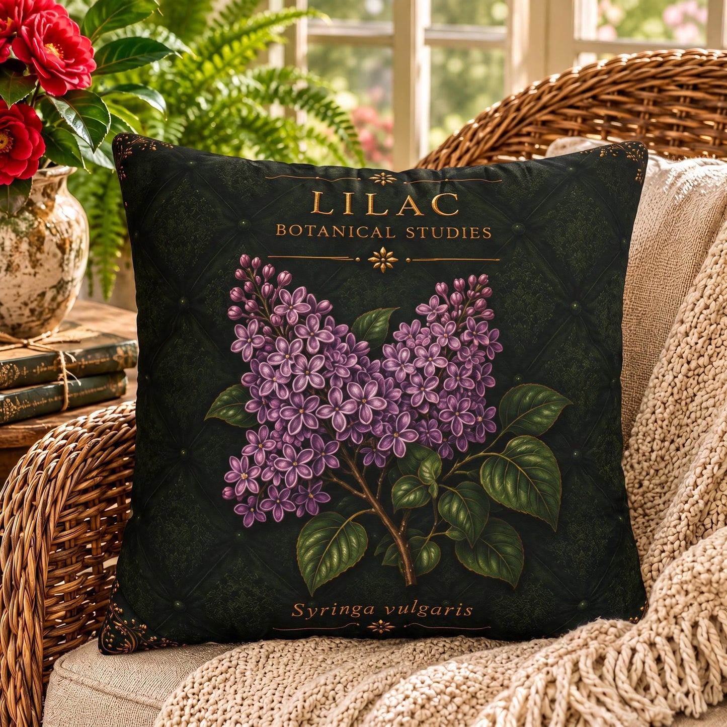 Lilac Botanical Pillow, Vintage Floral Throw Pillow, Cottagecore Cushion, English Garden Decor, Botanical Home Accent