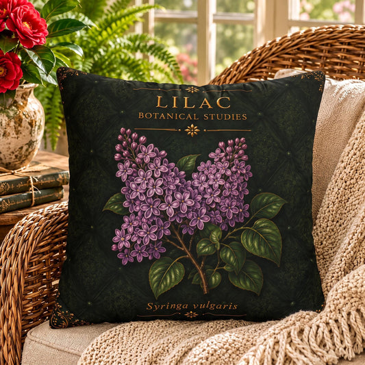 Lilac Botanical Pillow, Vintage Floral Throw Pillow, Cottagecore Cushion, English Garden Decor, Botanical Home Accent