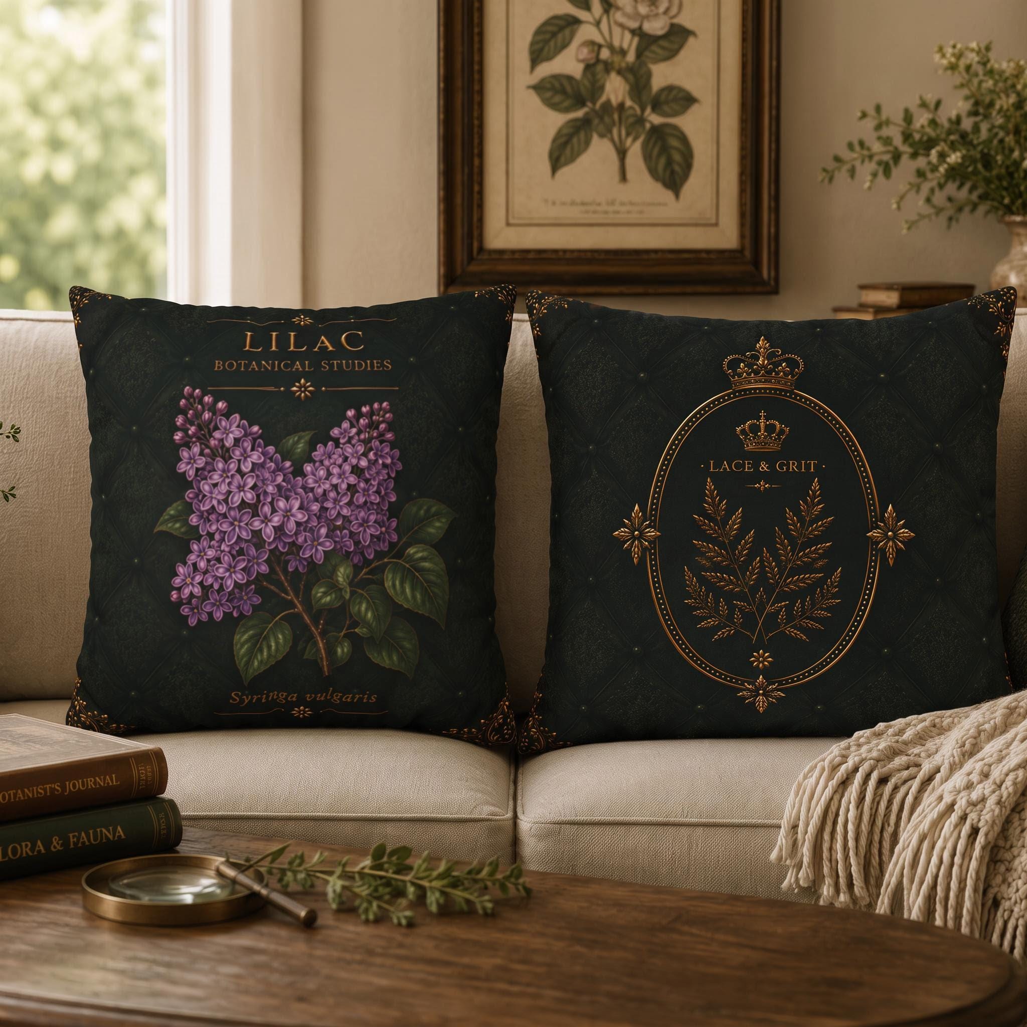 Lilac Botanical Pillow, Vintage Floral Throw Pillow, Cottagecore Cushion, English Garden Decor, Botanical Home Accent