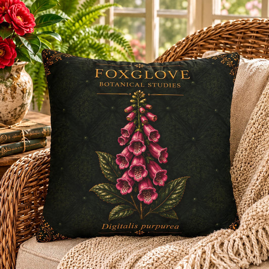 Foxglove Botanical Pillow, Vintage Floral Throw Pillow, Cottagecore Cushion, Garden Decor, Botanical Home Accent