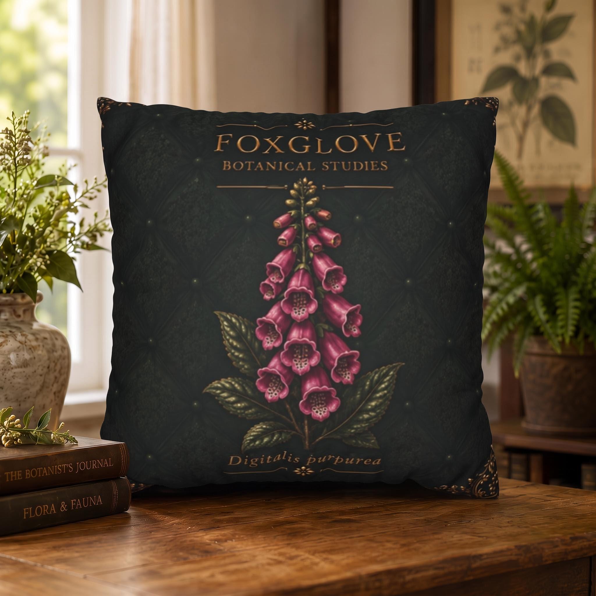 Foxglove Botanical Pillow, Vintage Floral Throw Pillow, Cottagecore Cushion, Garden Decor, Botanical Home Accent